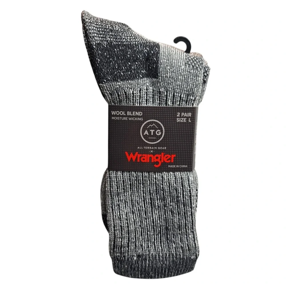 Wrangler ATG Men's 2 Pairs Size L Wool Blend Winter‎ Socks Black/Brown